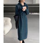 ワンピース フード付きリブニット