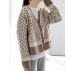 カーディガン 幾何学柄Ｖネックニ