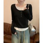 tシャツ フロントボタンレイヤード