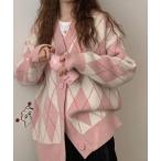 カーディガン アーガイル柄ニット