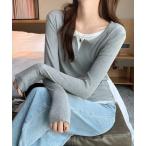 tシャツ キーネックレイヤードトッ�