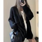 カーディガン ポケット付きリブニ�