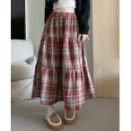 スカート チェック切替ティアード