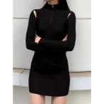 ショッピングニットワンピース ワンピース オープンリブジップニットワンピース