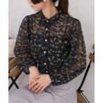 ブラウス シャツ 小花柄 裾シャーリング クロップド丈 長袖ブラウス レディース