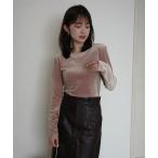 tシャツ ベロアクロップドカットトップス レディース