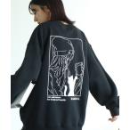ショッピングイラスト トレーナー スウェット 「KANGOL/カンゴール」別注 裏起毛 ガールイラスト バックプリント クルーネック スウェット 長袖 トレーナー メンズ