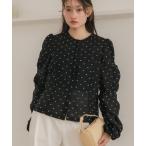 ブラウス シャツ 「original」ドットシャーリング長袖ブラウス / シアートップス 水玉 ブラウス シャツ シャーリング ギャザー 前開き 韓国