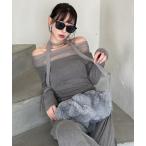 tシャツ デコルテシアーオフショルダーカットトップス レディース
