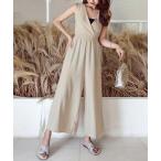 サロペット オーバーオール チューブトップ付きオールインワンワイドパンツ レディース