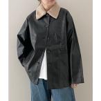 カバーオール オーバーサイズボア襟カバーオールフェイクレザージャケット レディース