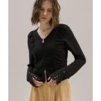 tシャツ シュリンクレースVネックTOP レディース