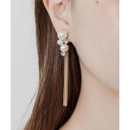 イヤリング パールビジューロングチェーンイヤリング レディース