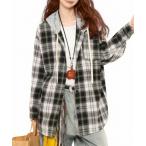 ショッピングネルシャツ ブラウス シャツ フード付きチェックネルシャツ レディース
