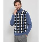 セーター ニット 14ゲージインターシャアーガイルタートルネックニット メンズ