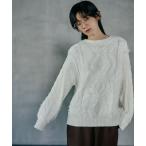 ニット セーター 5ゲージケーブルフリンジプルオーバー　595641 レディース