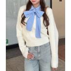 ショッピングアンドミー ニット セーター リボンタイケーブルニットプルオーバー レディース