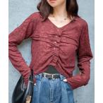 tシャツ フロントギャザーシアー長袖トップス レディース