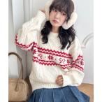 ニット セーター ノルディックリボンジャガードニットプルオーバー レディース