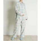 ショッピングガーゼ パジャマ ルームウェア キッドブルー -トリプルガーゼオンブレーチェック -長袖パジャマ -KUCK523 -kidblue レディース