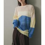 ニット セーター パッチワークメッシュセーター レディース
