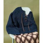 ニット セーター 2way リメイク風 ケーブル レースアップ ニットプルオーバー/バックリボン ビッグシルエットニット レディース