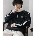 トレーナー スウェット UMBRO 別注コラボオーバーサイズワンポイントロゴ刺繍サイドラインハーフジップフリース メンズ レディース