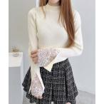 ショッピングレース ニット セーター 袖スリットレースニット レディース