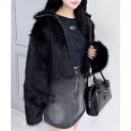 ショッピング韓国 ブルゾン アウター フロントジップスタンドカラーエコファーコート レディース