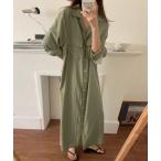 シャツワンピース ポケット付きロングシャツワンピース