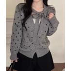 ショッピング秋冬 カーディガン 「秋冬新作」ミニドット柄V開きカーディガン レディース