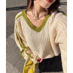 ニット セーター 「WEB限定」袖ラインリボンラグランニット レディース