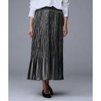 スカート 「ウエスト総ゴム／ロング丈」ランダムプリーツベロアスカート