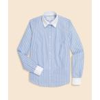 ショッピングストライプ ブラウス シャツ コットンストレッチ　ストライプ　クレリックシャツ　Fitted Fit レディース