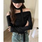 tシャツ WEGO/オフショルダータイトロンTトップス＆マフラータイセット レディース