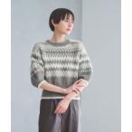 ショッピングパフスリーブ ニット セーター フォックスカシミヤ  パフスリーブ ジャガードニット レディース