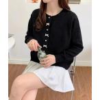 ショッピングリボン ニット セーター リボンニットカーディガンパールボタン無地 レディース