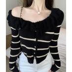 ショッピングオフショルダー ニット セーター フリルニットトップス オフショルダー秋服 レディース