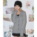 カーディガン 刺繍入りフェザーヤーンニッ