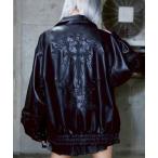 ショッピングレザー ブルゾン アウター 「REFLEM/レフレム」クロス刺繍PUレザージャケット レディース メンズ