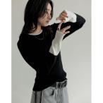 ニット セーター 「2025AW COLLECTION」配色スリーブクルーネックリブニットトップス レディース