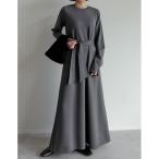 ワンピース 「2025AW COLLECTION」「低身長/高身長サイズ有」「イージーケア」ライトダンボールウエストベルト付き長袖ナローワンピース