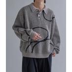 セーター ニット ウェーブラインルーズニットポロ メンズ レディース