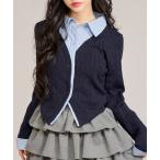 カーディガン ダブル襟カーディガン レディース