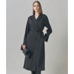 ワンピース ストレッチダブルサテン テーラーカラー ラップワンピース