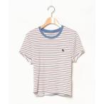 「Abercrombie&Fitch」 ボーダー柄半袖カットソー L ブルー レディース