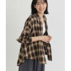 ブラウス シャツ 「ヒップまでカバー」「HONEYSUCKLE ROSE」オンブレチェックシャツ (ゆったりシルエット/前後差丈) レディース