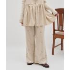 パンツ 「umm.」ベロア刺繍セミフレアパンツ レディース