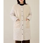 ノーカラーコート コート nAvy グラムス ボア キルティング切替ノーカラー 中綿ロングコート「軽量 撥水加工 手洗いOK」 レディース