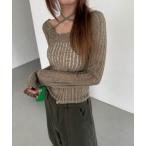ニット セーター バックリボン レイヤード オフショルダー シースルー 長袖 ダメージ サマーニット レディース